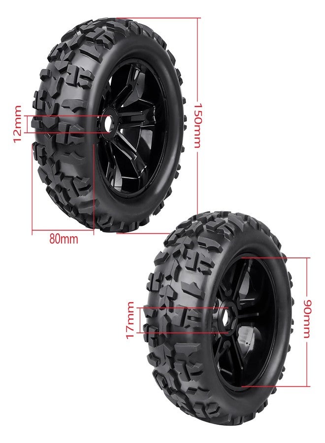 مجموعة عجلات وإطارات شاحنات GoHobby مسبقة اللصق بمقياس 1/8، مقاس 17 مم سداسي، متوافقة مع Traxxas Maxx وT-maxx وE-Revo وArrma Kraton وRedcat Kaiju وJLB Cheetah (عبوة من 4 قطع) - Image 2